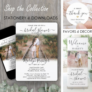 2 Photo Bridal Shower Chic Modern Elegant Script Invitation