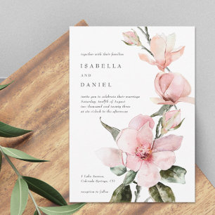 Classy Green Watercolor Magnolia Wedding Invitation