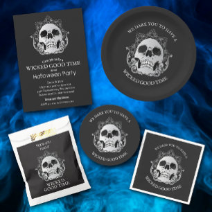 Skull on Black Halloween Invitations