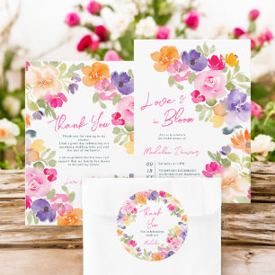 Boho pink floral thank you bridal shower classic round sticker