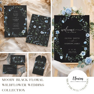 Black Blue Wildflower Wedding Sticker