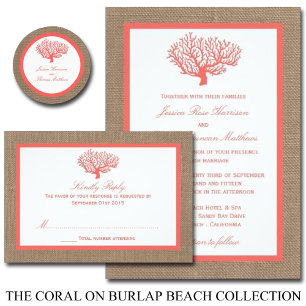 The Coral On Burlap Boho Beach Wedding Collection Invitation