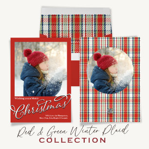 Christmas Holiday Simple Red Green Plaid Pattern Label