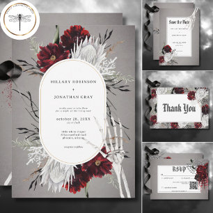 Love & Bones Spooky Red Floral Wedding Invitation
