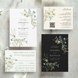 Black Delicate Wildflower Boho Wedding Photo Save The Date