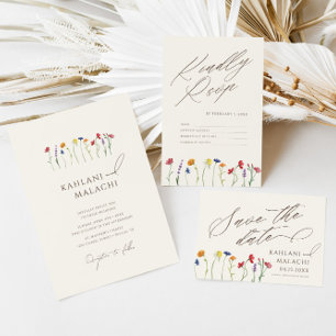 Vibrant Colourful Wildflower Modern Wedding Invitation
