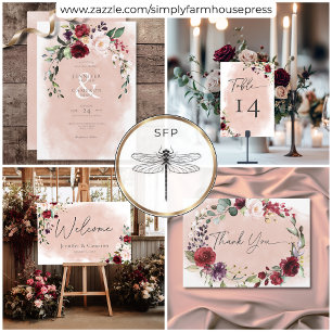 Rustic Burgundy & Blush Pink Roses Wedding Save The Date