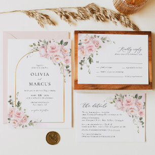 Pink Rose Floral Arch Elegant Wedding Invitation