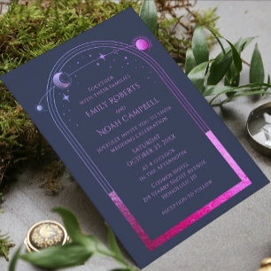 Mystical Blue Purple Sun Moon Astronomy Space All In One Invitation