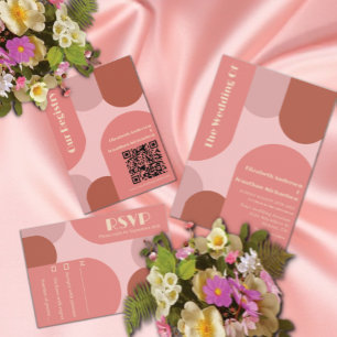 Retro Arches Coral Pink Wedding Invitation