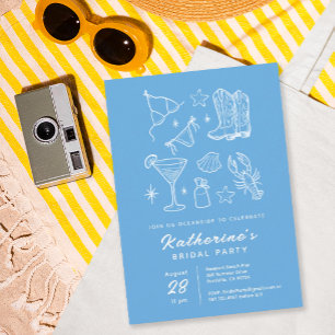 Summer Chic Blue Hand Drawn Beach Bridal Shower Invitation
