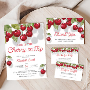 Red Cherry On Top Baby shower Diaper Raffle Ticket Enclosure Card