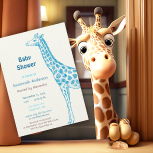 Giraffe Monkey Alligator Baby Teddy Boy Shower Invitation