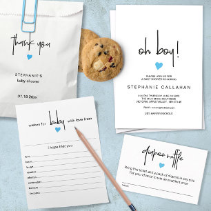 Modern Baby Boy Shower Invitation Blue Heart Motif