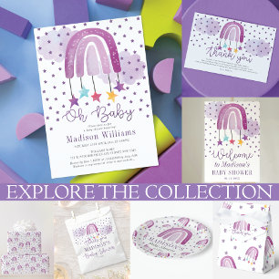 Purple Rainbow Baby Shower Thank You Card