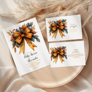 Fall Bow Girl Baby Shower Raffle Diapper Enclosure Card