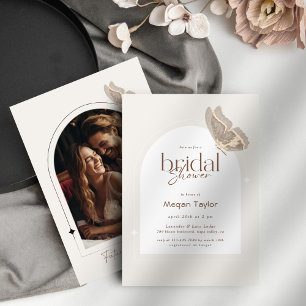 Modern Minimalist Beige Butterfly Bridal Shower Square Paper Coaster