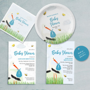 Rustic Stork with Bee & Butterfly Boy Baby Shower T-Shirt