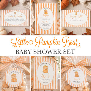 Little Pumpkin On The Way Autumn Bear Baby Shower Invitation