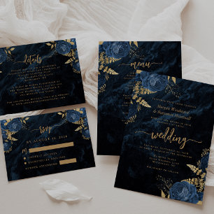 Elegant Navy Blue Gold Floral Wedding Invitation