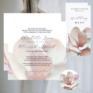 Elegant Magnolia Soft Pink and White Wedding  Thank You Card