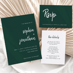 Modern Minimalist Emerald Green   Wedding Invitation