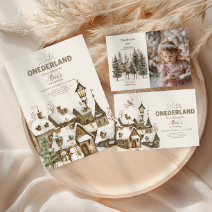 Photo Boho Winter Onederland Birthday Thank You Card