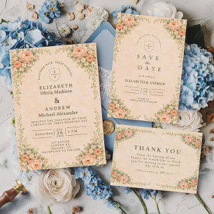 Elegant Blush Rose Arch Wedding Save The Date