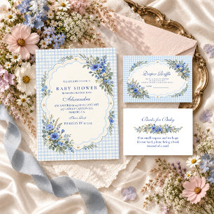 Blue Wildflower Baby Shower Diaper Raffle Enclosure Card