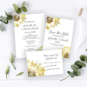 Yellow Sunflowers Watercolor Wedding Invitation