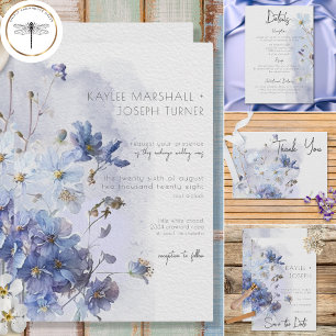 Modern Periwinkle Blue Watercolor Wildflowers Invitation