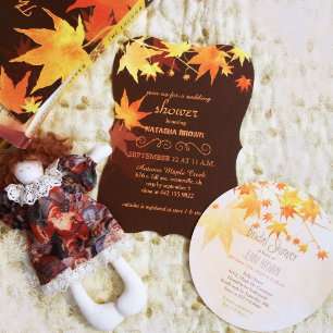 Big Maple Leaves Chocolate Brown Fall Wedding Invitation