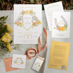 Horse and roses watercolor art wedding photo invitation