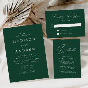 Modern Elegance Monogram Green and Gold Wedding Foil Invitation Postcard