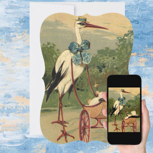 Vintage Victorian Stork with Carriage Baby Shower Invitation