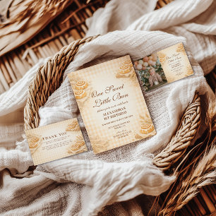 Gingham Cinnamon Roll Little Bun 1st Birthday Invitation