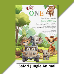 Wild One Cute Jungle Animal Child's 1st Birthday Invitation