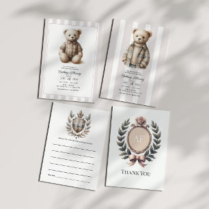 Classic Preppy Teddy Bear Birthday Party Invitation