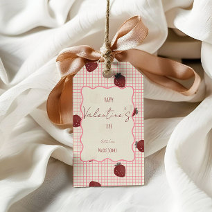 Watercolor Strawberries on Pink Grid - Valentine Wrapping Paper Sheet