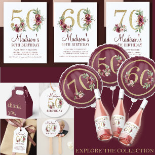 Personalised Luxury 50th Birthday Burgundy Gold  Favour Box