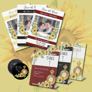 Sunflower Flat Wedding Invitation (Black)