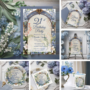 Elegant Baroque Floral Arch 21st Birthday Party Invitation