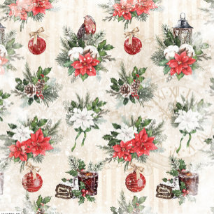  Classic Christmas red and white poinsettia flower Wrapping Paper