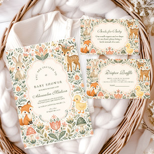 Folk Art Woodland Animals Baby Shower Invitation