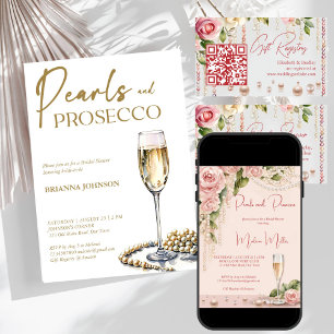 Pearls and prosecco bridal shower favours sparkling wine label