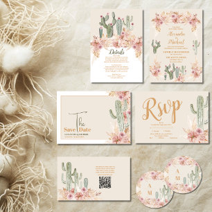 Boho Desert Cactus Wedding All In One Invitation