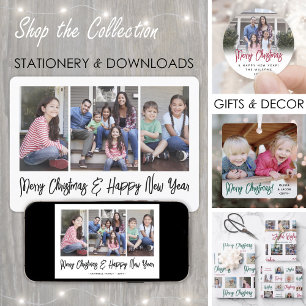 Any Text 4 Photo Simple Black Script Typography Holiday Card