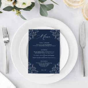 Elegant Navy Blue Vintage Wedding Invitations