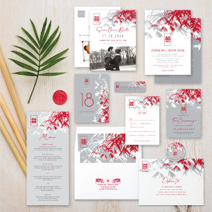 Bamboo Leaves Double Happiness Photo Save The Date Announcement Postcard