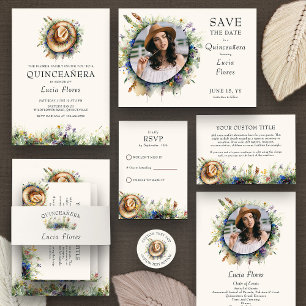Wildflower Cowgirl Hat Rustic Elegance Quinceanera Invitation